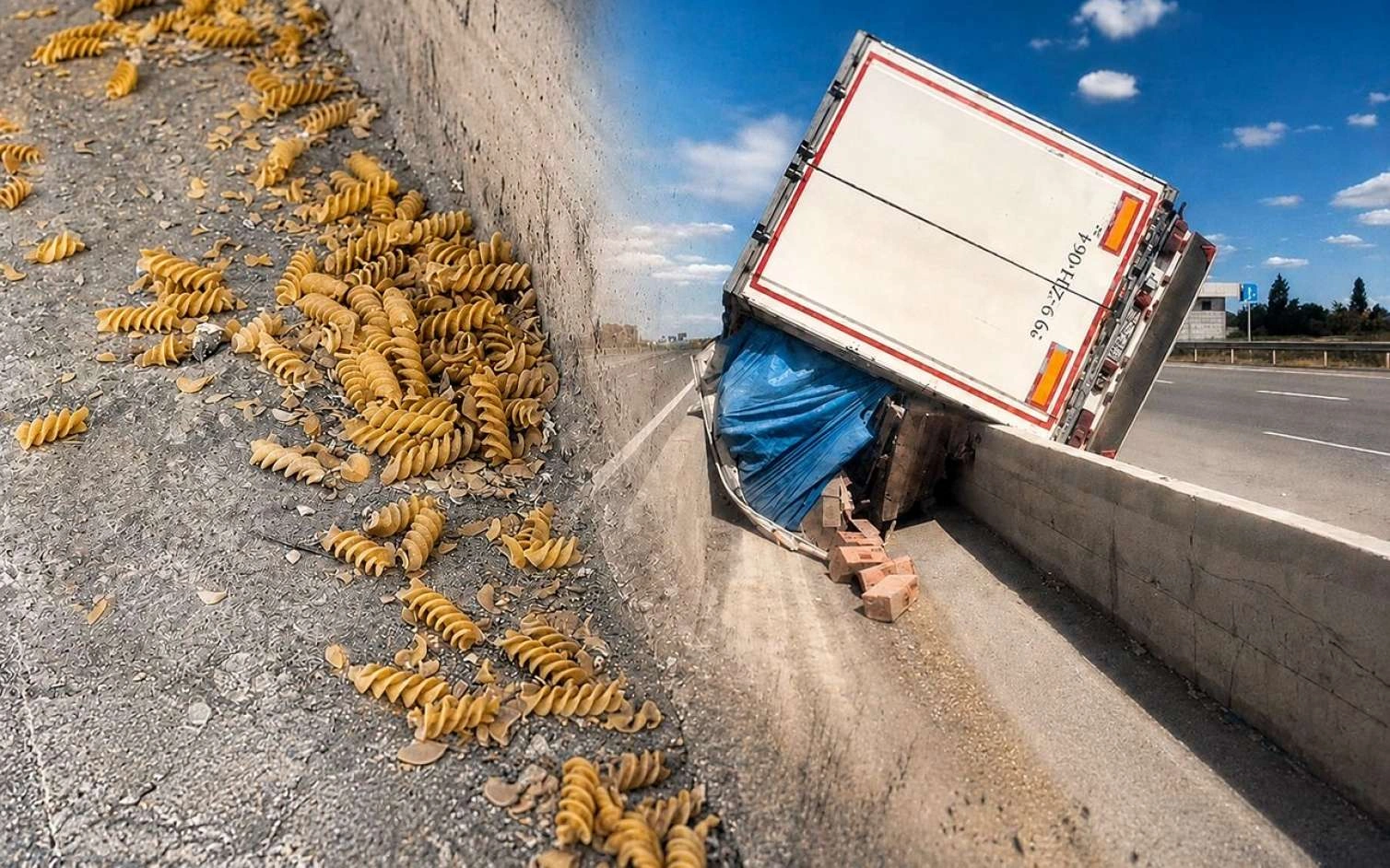 Makaron daşıyan yük maşını aşdı