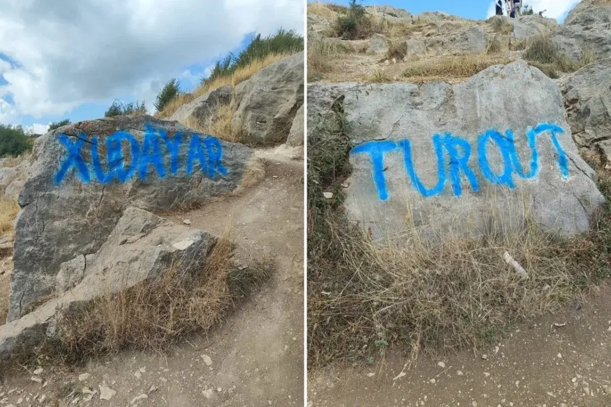 Şuşada bəzi turistlər qaya daşlarının üzərini yazıblar