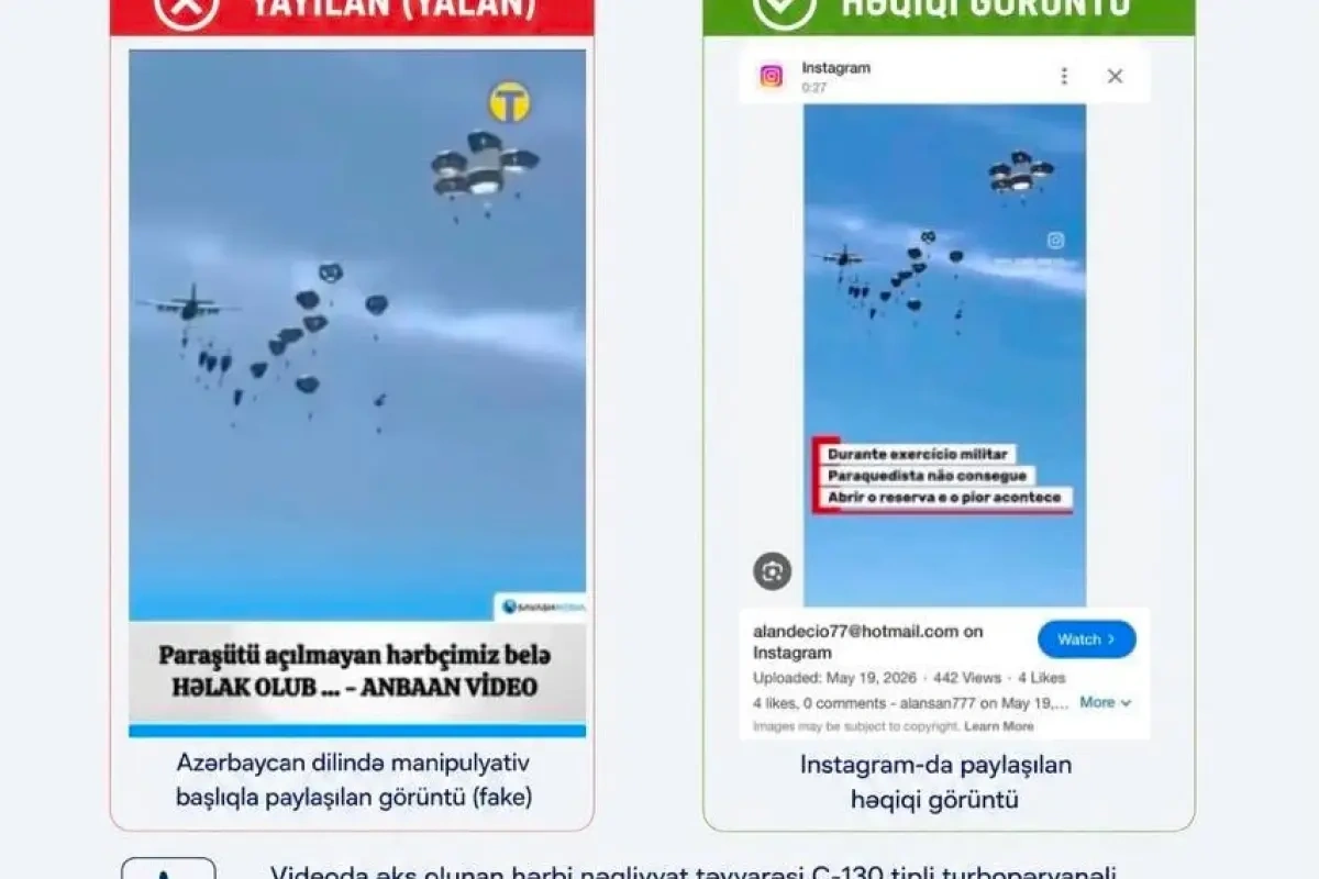 Ölən hərbçimizlə bağlı yayılan paraşüt görüntüləri yalandır – FOTO