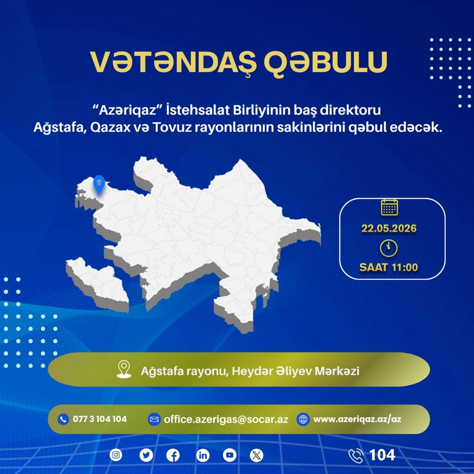 SOCAR-ın "Azəriqaz" İB rəhbərliyinin növbəti vətəndaş qəbulu keçiriləcək