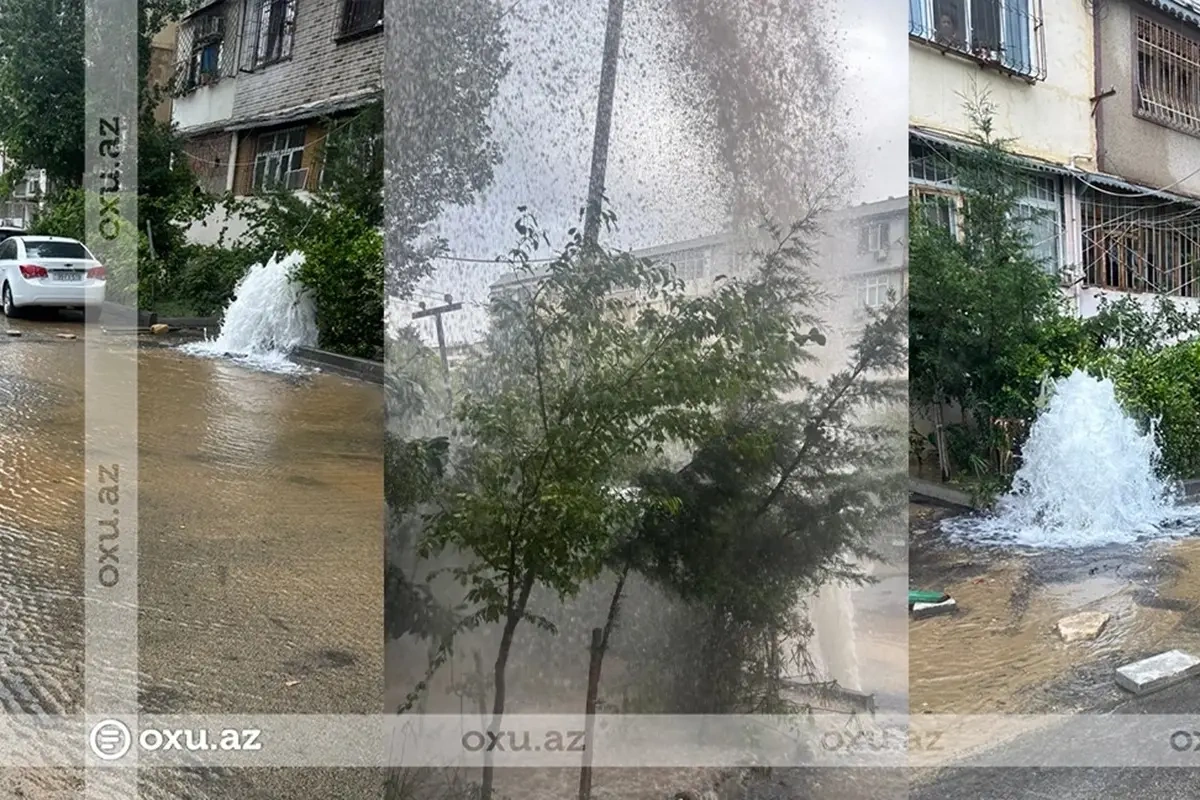 Bakıda boru partladı, küçəni su basdı - Video
