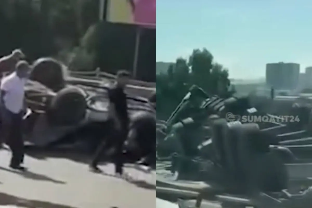 Bakı-Sumqayıt yolunda dəhşətli qəza - Avtomobillər aşdı - Video