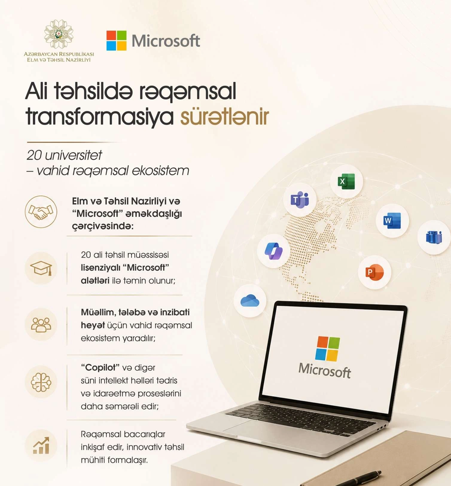Elm və Təhsil Nazirliyi və “Microsoft” ali təhsil müəssisələrində rəqəmsal alətlərə çıxışı genişləndirir