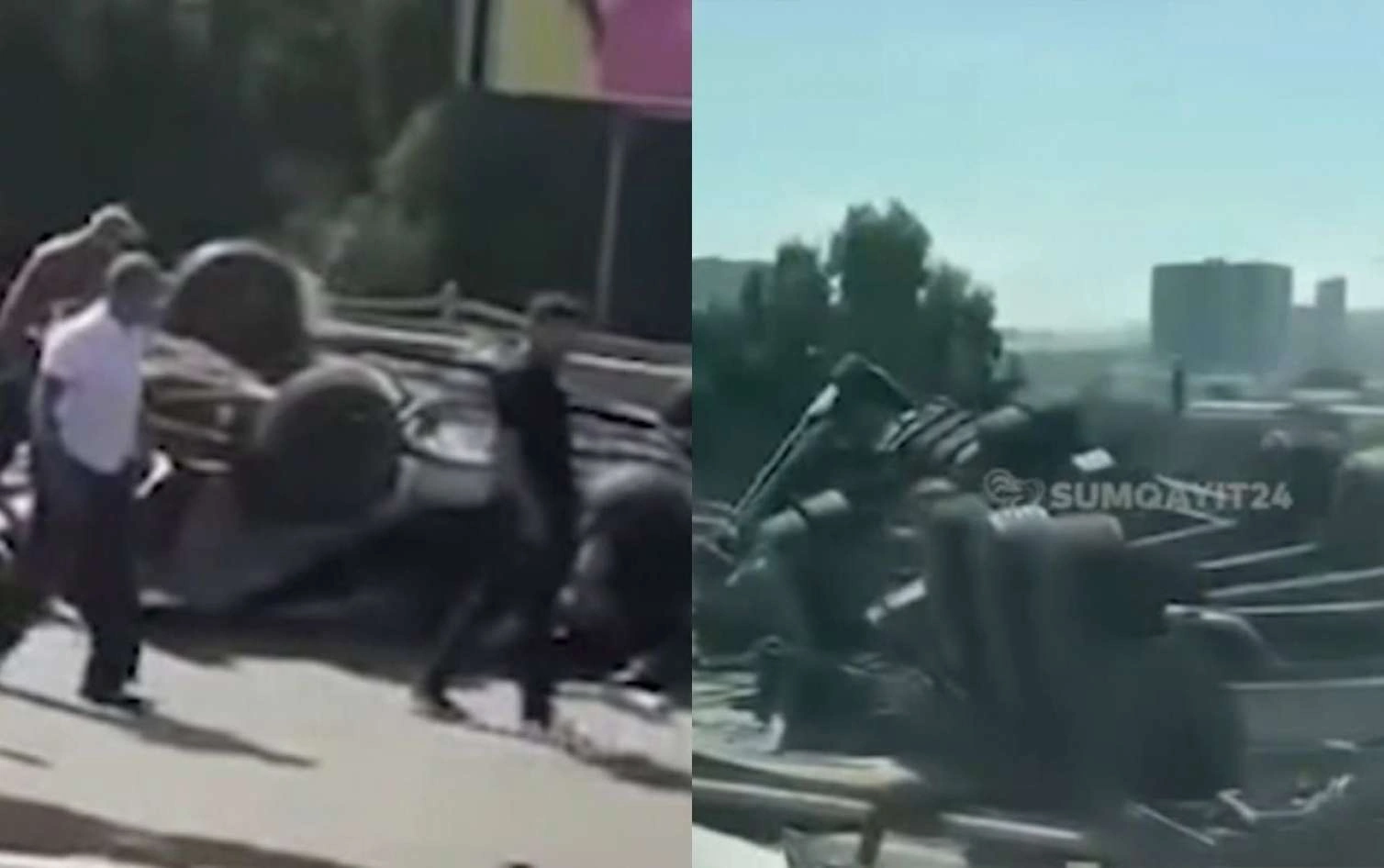 Bakı-Sumqayıt yolunda dəhşətli qəza: TIR minik avtomobilinin üzərinən keçdi