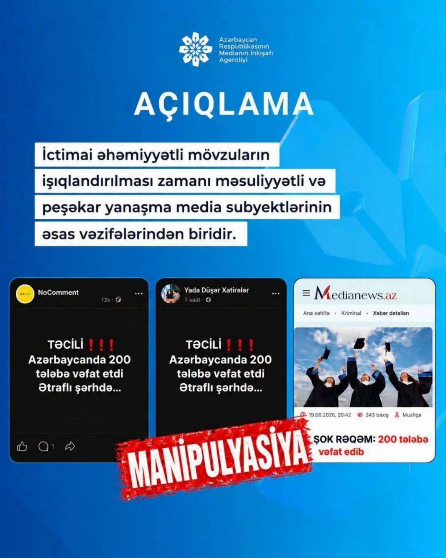 MEDİA-dan mediaya çağırış: Buna ciddi riayət edin!